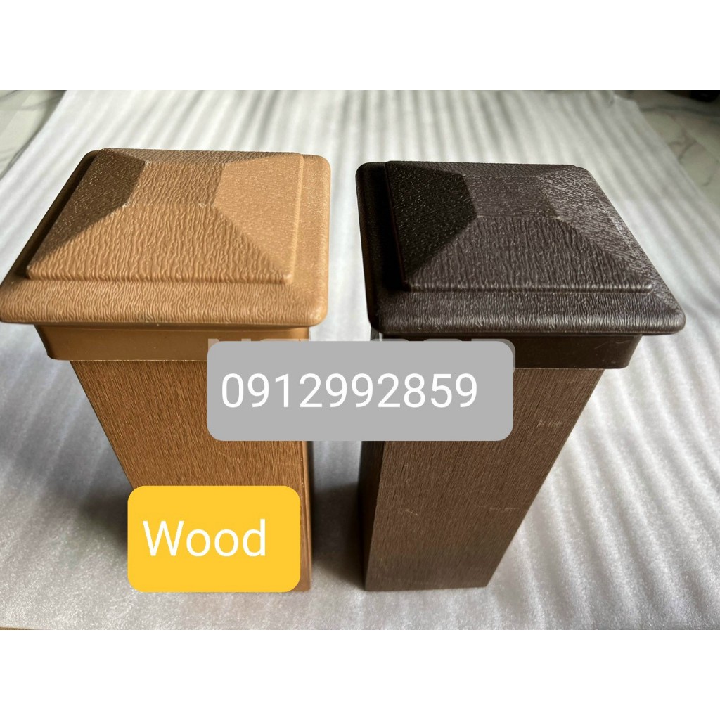 Bộ nắp chụp  và chân đế thanh trụ gỗ nhựa ngoài trời dùng cho lan can, hàng rào, kt 100x100 và 120x120mm