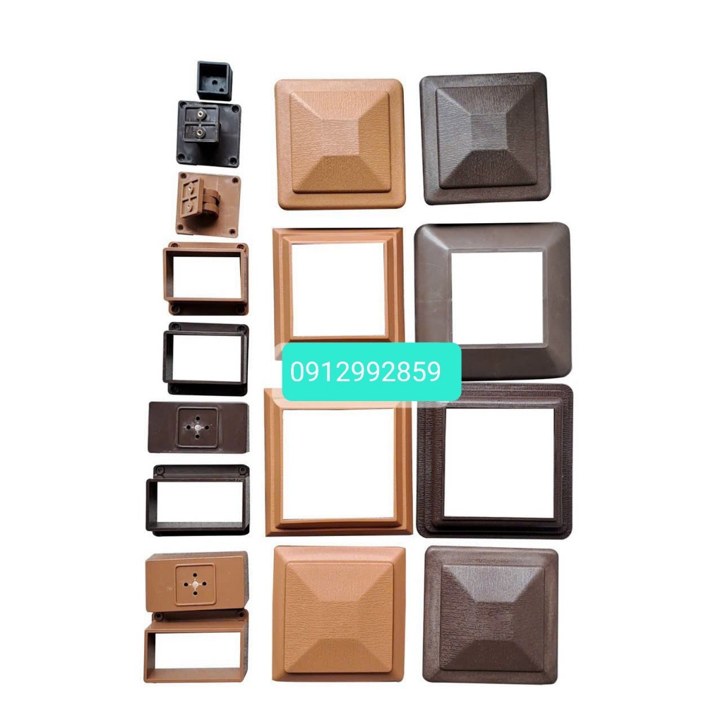 Bộ nắp chụp  và chân đế thanh trụ gỗ nhựa ngoài trời dùng cho lan can, hàng rào, kt 100x100 và 120x120mm