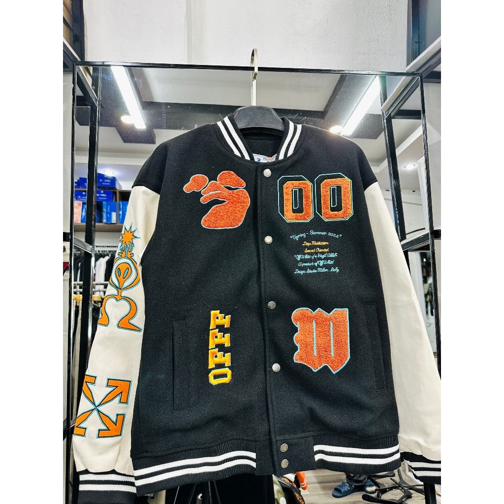 Áo khoác varsity off white cam