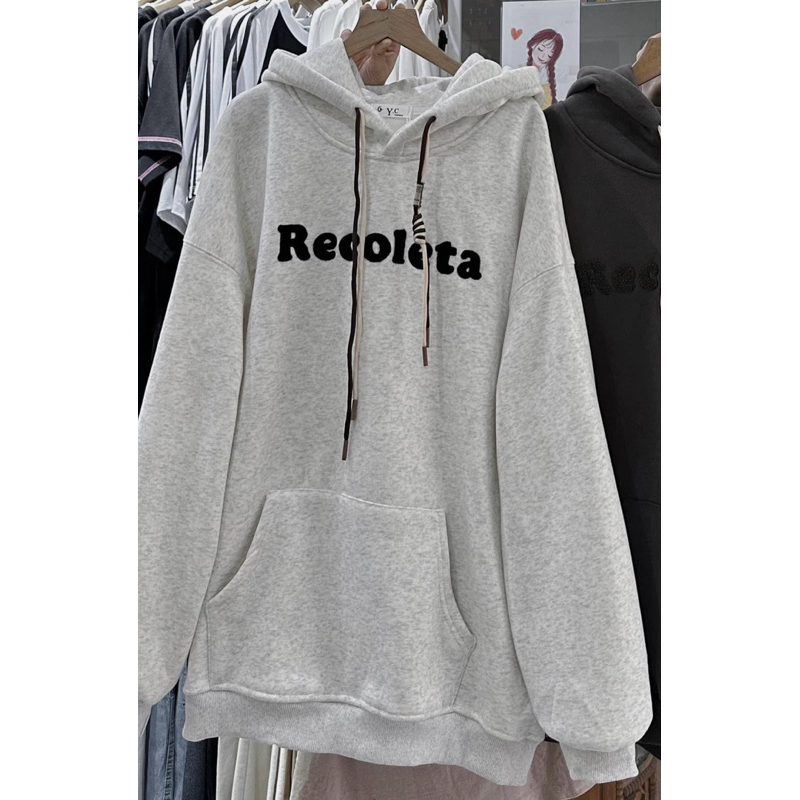 Hoodie lót nhung chữ nổi thêu