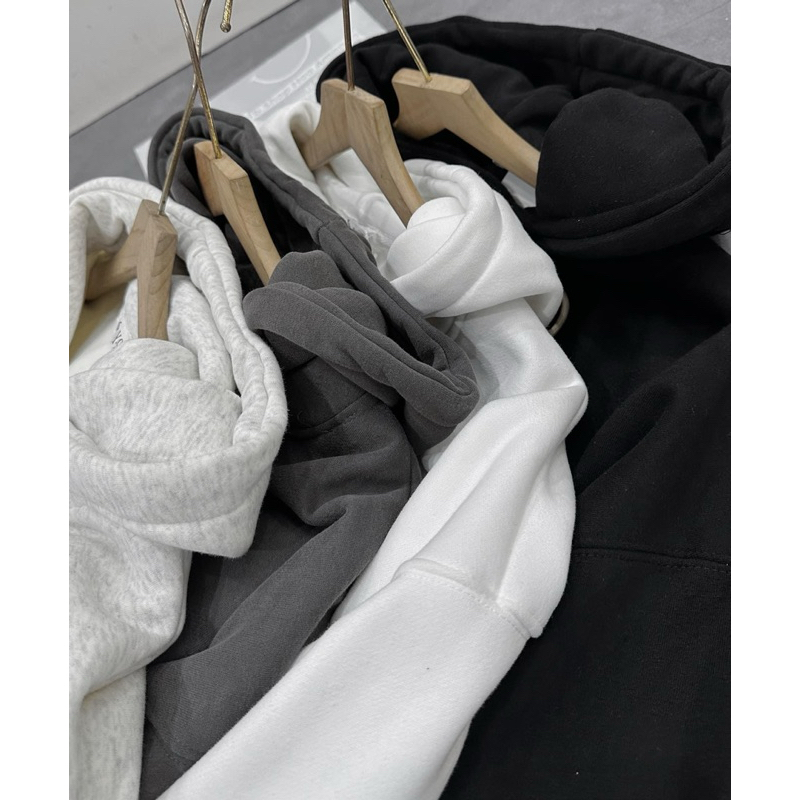 Hoodie lót nhung chữ nổi thêu
