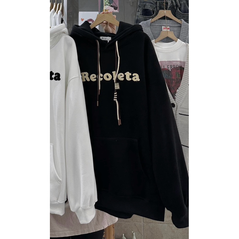 Hoodie lót nhung chữ nổi thêu