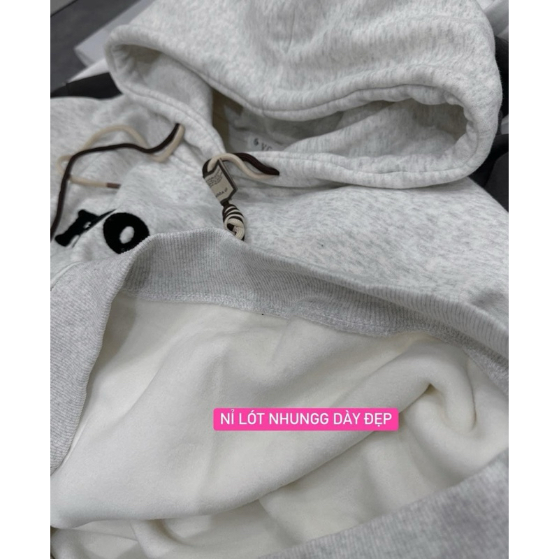 Hoodie lót nhung chữ nổi thêu