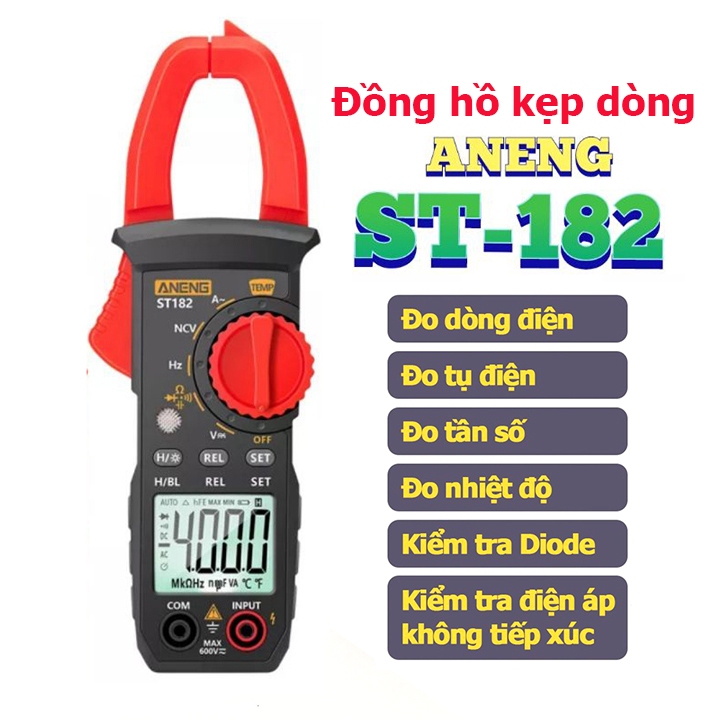 Ampe kìm Anneng ST182 Đo điện áp, dòng điện, đo Tụ, Tần Số, Nhiệt Độ