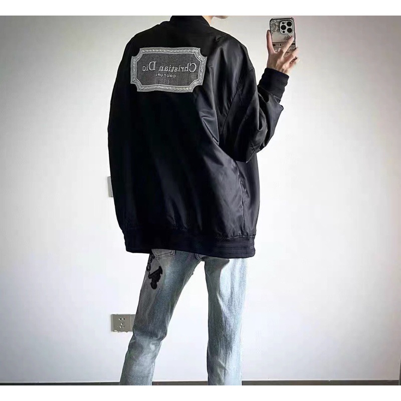 Áo khoác bomber nam nữ Di.or vải gió trơn thêu logo chữ sau lưng bo ống chun 2 lớp dày dặn  HOT TREND 2023