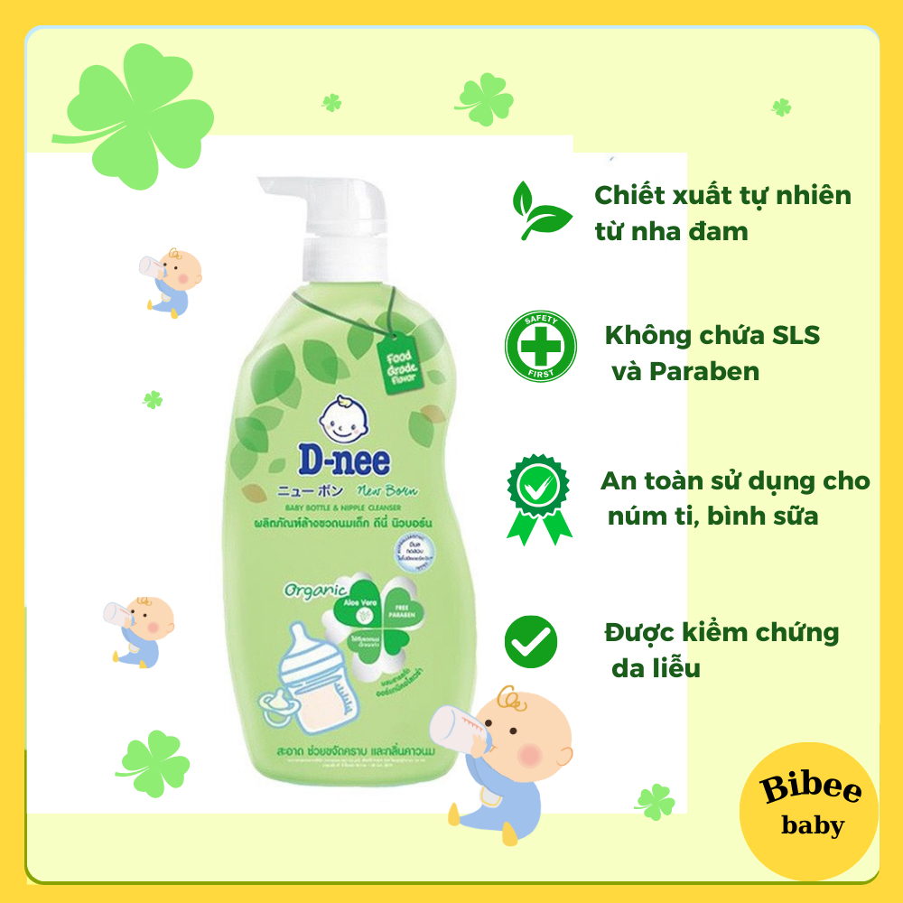 Nước rửa bình sữa Dnee Organic Thái túi 600ml/ chai 620ml an toàn cho bé - Bibeebaby