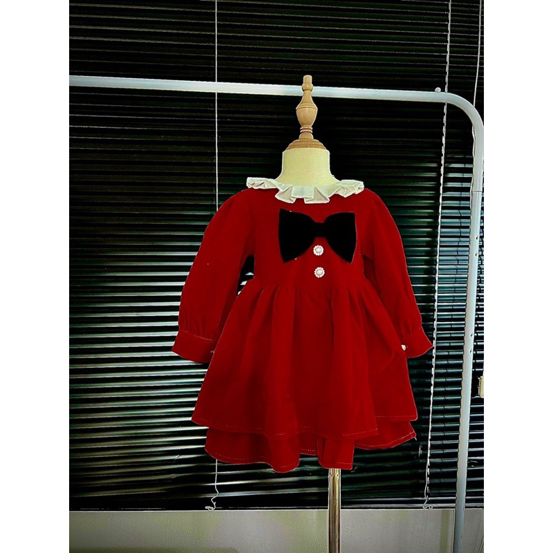 Váy công chúa nhung xòe 2 tầng phối cổ bèo xinh cho bé gái, váy noel cho bé 10 - 24kg SHOP MẸ MIU