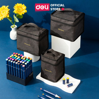 Bút Dạ Màu Marker 2 Đầu Chuyên Nghiệp Deli - Kèm Túi Vải, Khay Đựng - 30/40/60/80 Màu Tô Màu Vẽ Tranh Anime Calligraphy