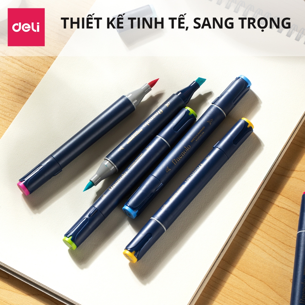 Bút Dạ Màu Marker 2 Đầu Chuyên Nghiệp Deli - Kèm Túi Vải, Khay Đựng - 30/40/60/80 Màu Tô Màu Vẽ Tranh Anime Calligraphy