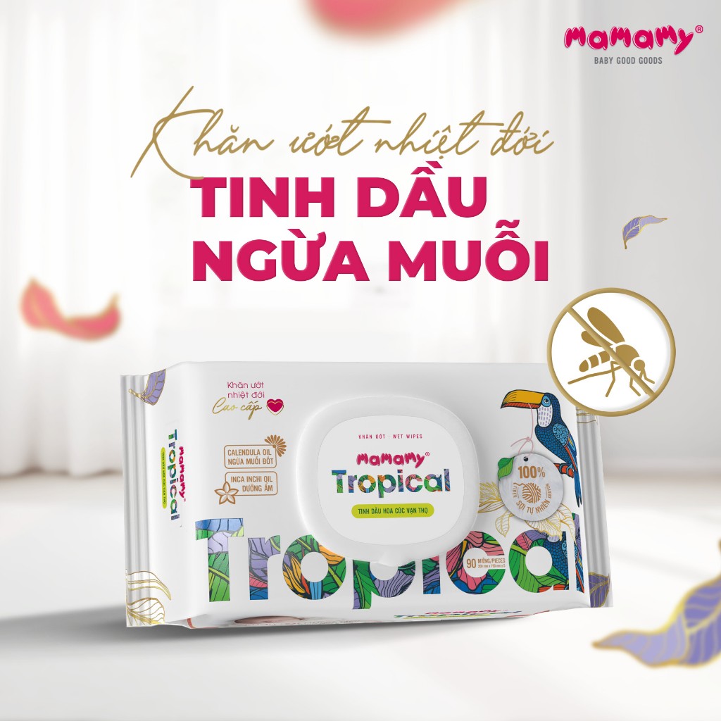Khăn Ướt nhiệt đới Mamamy Tropica Cao Cấp 90 Tờ Có Mùi và Không Mùi Chống Rôm Sảy Cho Bé