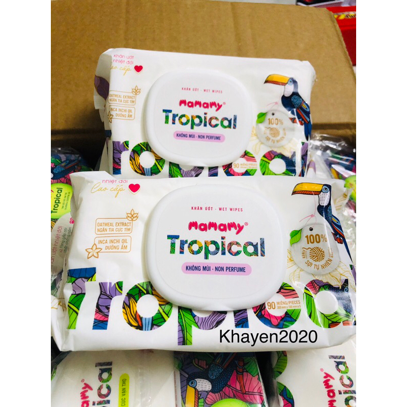 Khăn Ướt nhiệt đới Mamamy Tropica Cao Cấp 90 Tờ Có Mùi và Không Mùi Chống Rôm Sảy Cho Bé