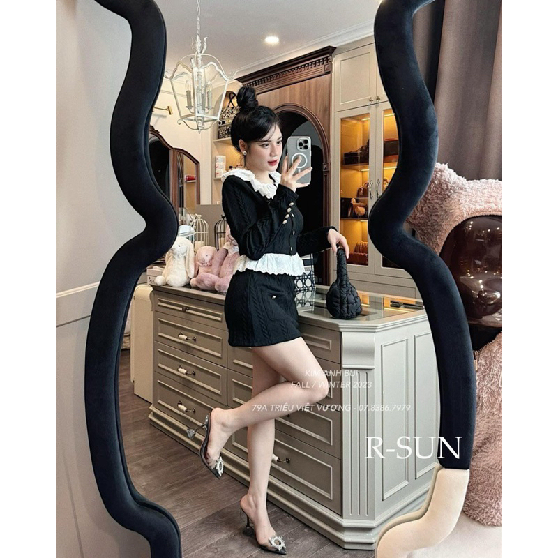 Set Váy Len Thừng Áo cúc đồng phối Bèo S27