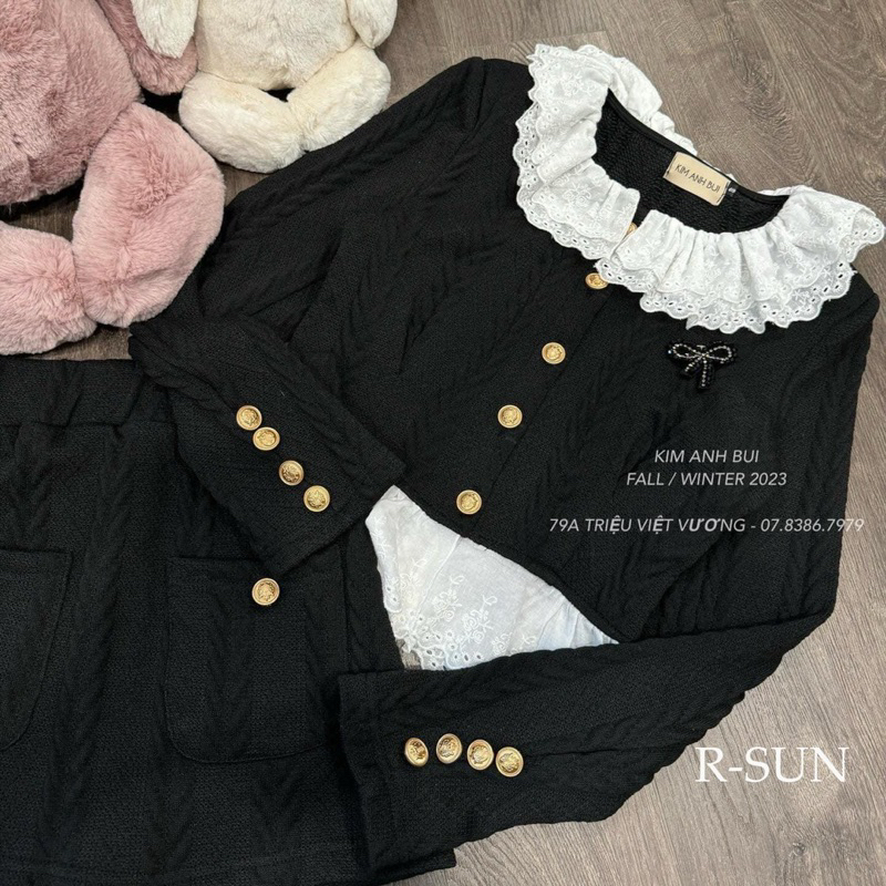 Set Váy Len Thừng Áo cúc đồng phối Bèo S27