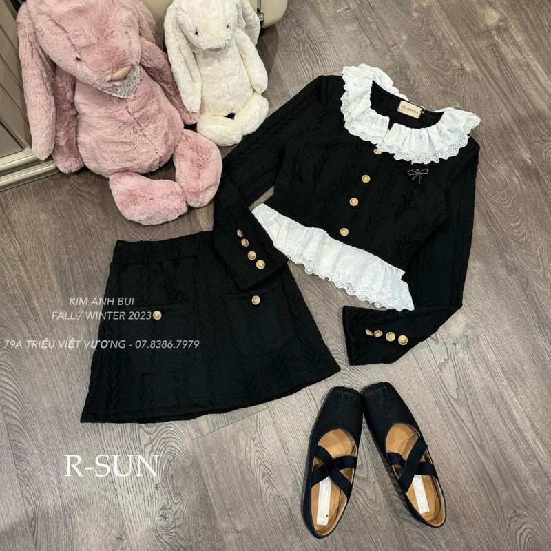 Set Váy Len Thừng Áo cúc đồng phối Bèo S27