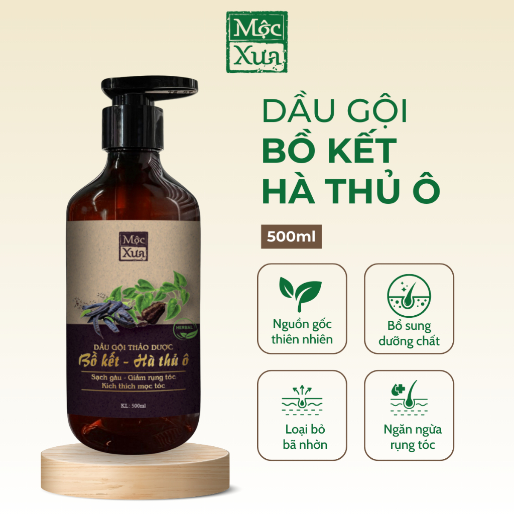 Dầu gội bồ kết Mộc Xưa 500ml tinh chất hà thủ ô sạch gàu, chiết xuất thiên nhiên an toàn cho da đầu , bổ sung dưỡng chất
