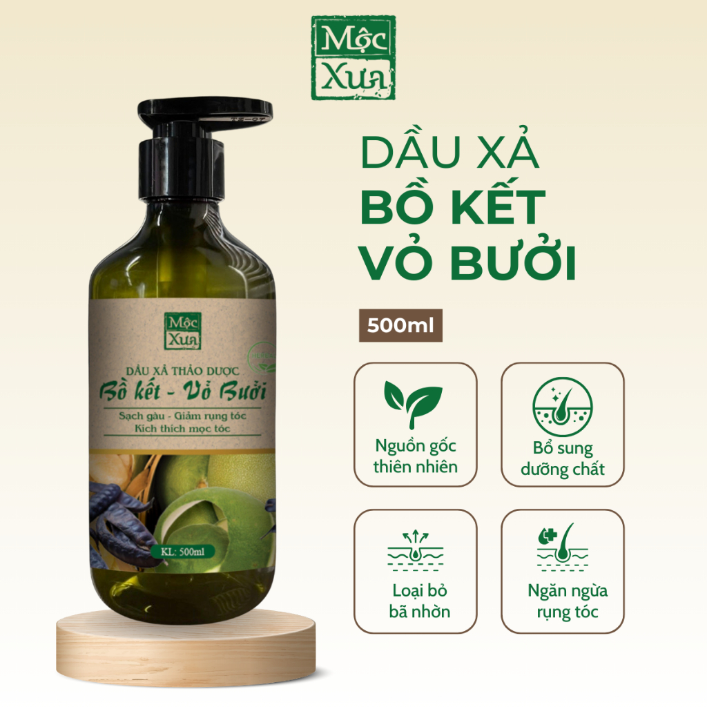 Dầu xả bồ kết, vỏ bưởi Mộc Xưa 500ml bảo vệ tóc, giảm gàu ngứa, bổ sung dưỡng chất giúp tóc chắc khỏe, kích thích mọc