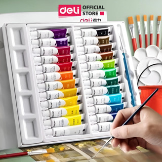 Màu Nước Water Color 5ml Deli Kèm Khay Pha Và Cọ Vẽ - 12/18/24 Màu Sáng Dễ Tán Có Thể Rửa Trôi Tô Vẽ Tranh Chuyên Nghiệp