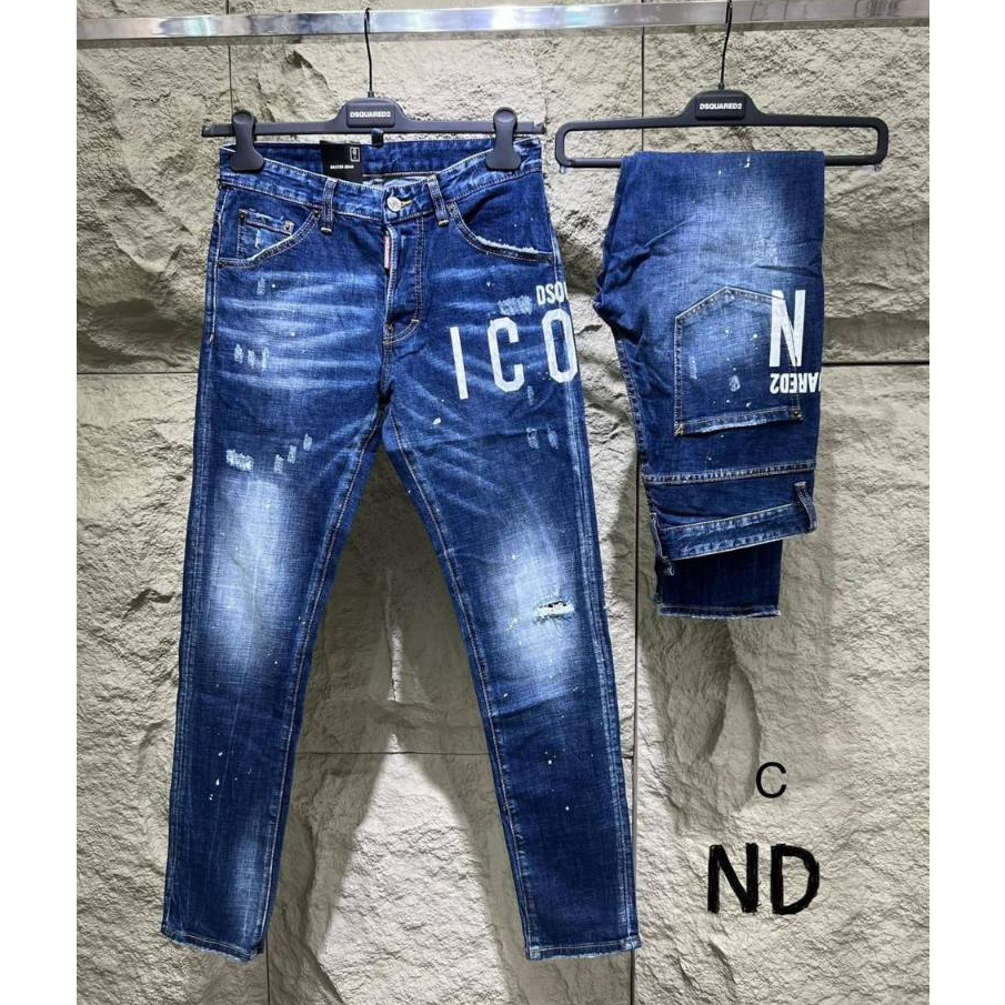 Quần DSQ2 Icon Xanh Vẩy Sơn Quần Bò DSQUARED Vẩy Sơn Xanh Sáng Chất Co Giãn Phối Loang