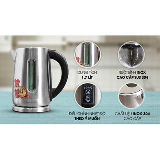 Ấm siêu tốc 1,7 lít happycook hek-170d - bảo hành chính hãng