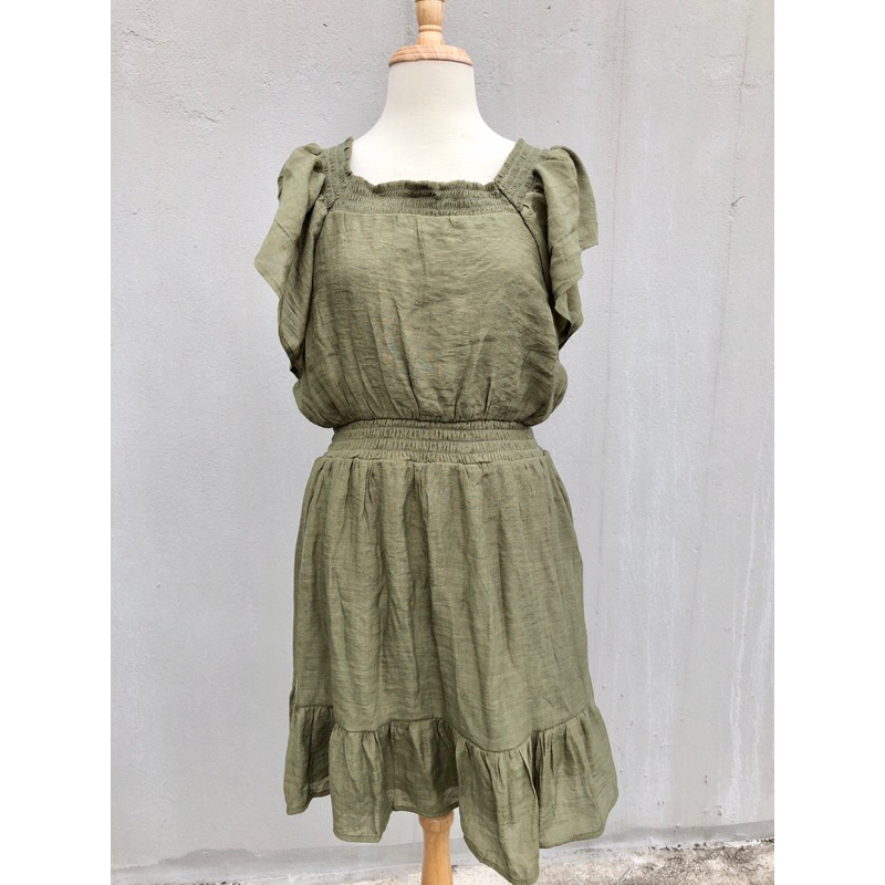 Váy đầm dáng xòe tay bèo lưng thun xuất dư vnxk chất cotton đũi 2 lớp dày dặnu