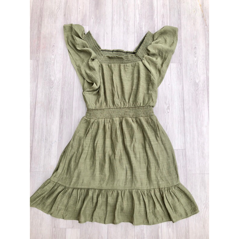 Váy đầm dáng xòe tay bèo lưng thun xuất dư vnxk chất cotton đũi 2 lớp dày dặnu