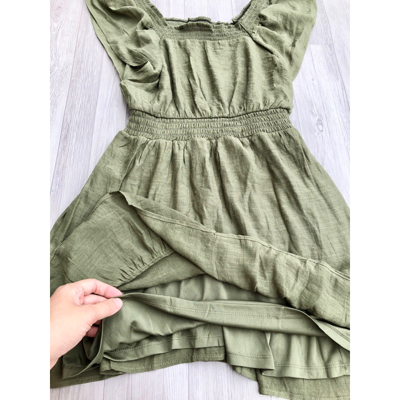 Váy đầm dáng xòe tay bèo lưng thun xuất dư vnxk chất cotton đũi 2 lớp dày dặnu