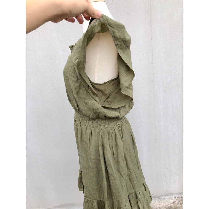 Váy đầm dáng xòe tay bèo lưng thun xuất dư vnxk chất cotton đũi 2 lớp dày dặnu