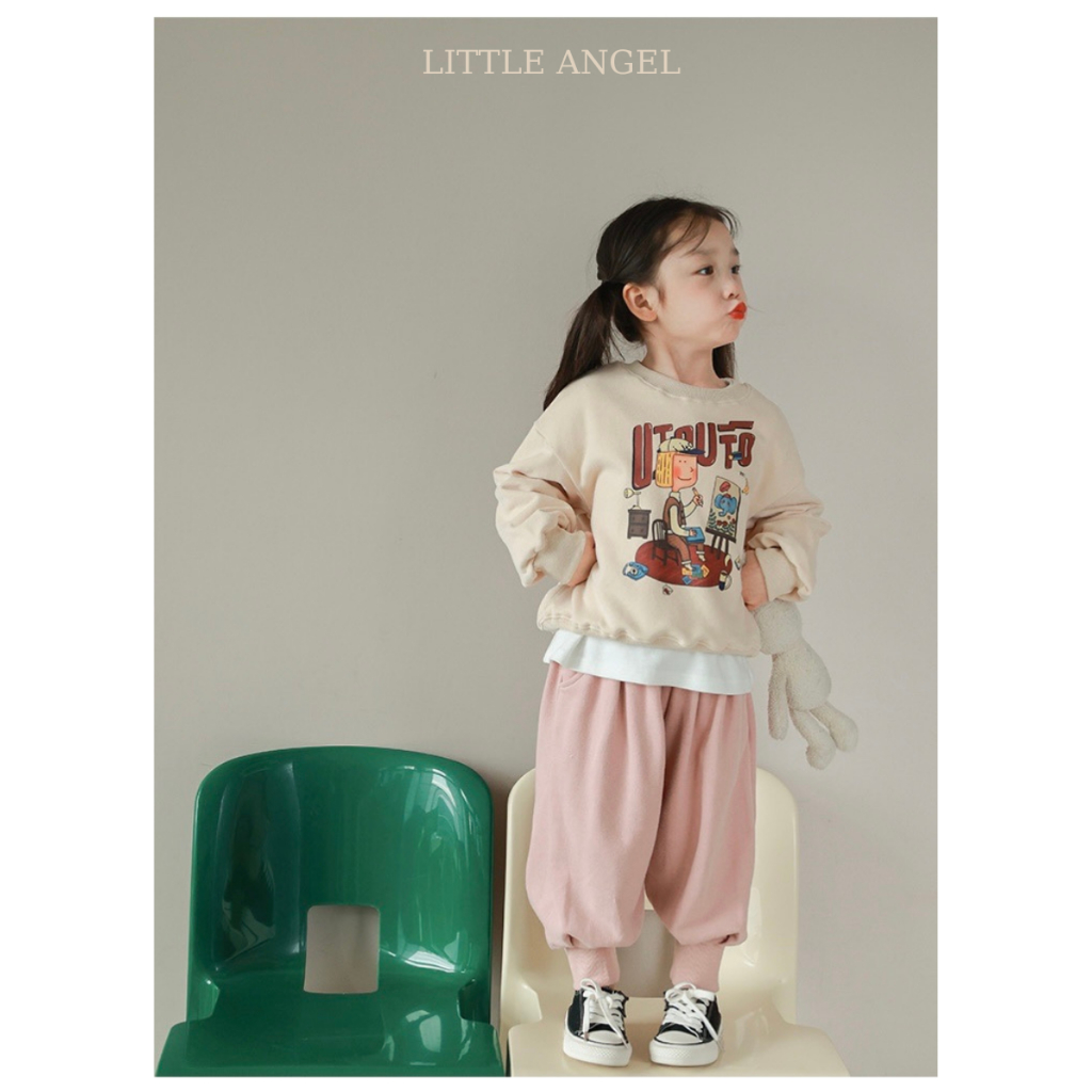 Set bộ quần áo nỉ cho bé gái mùa Thu Đông phong cách cá tính dễ thương size 12-45kg