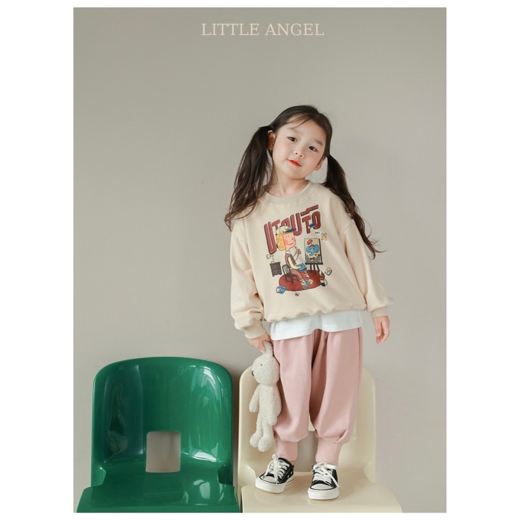 Set bộ quần áo nỉ cho bé gái mùa Thu Đông phong cách cá tính dễ thương size 12-45kg