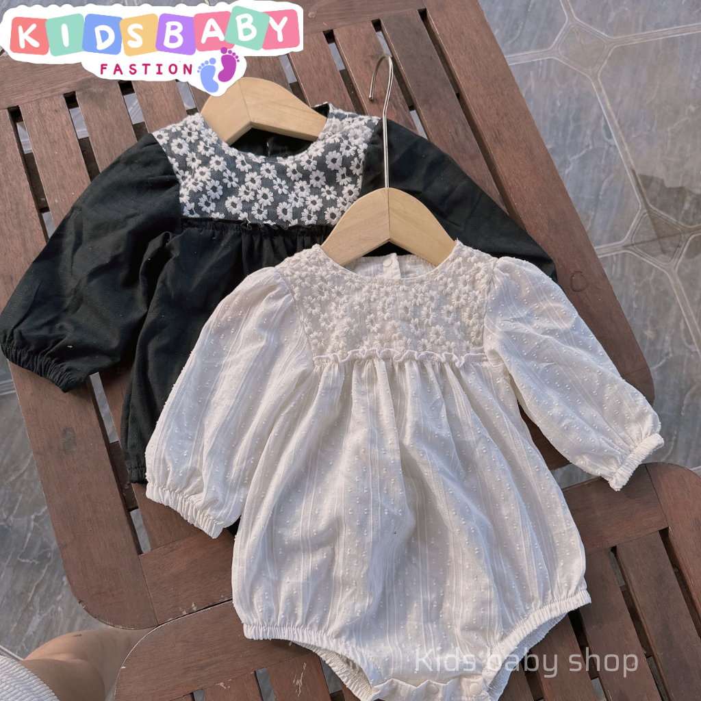 Bodysuit dài tay cổ phối vải hoa lưới, Bodysui cho bé 3 -12kg - Hàng thiết kế
