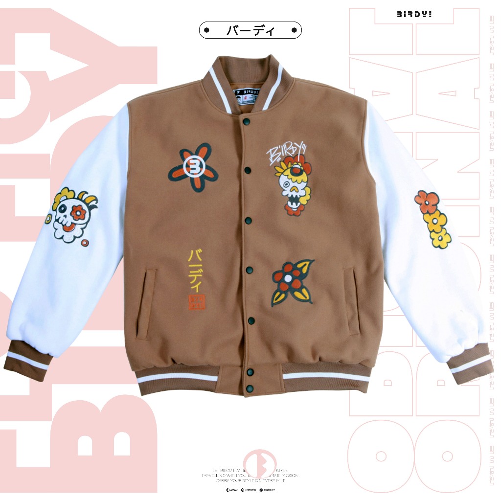 Áo khoác nỉ varsity jacket nam nữ local brand BIRDY Base Varsity Jacket màu nâu