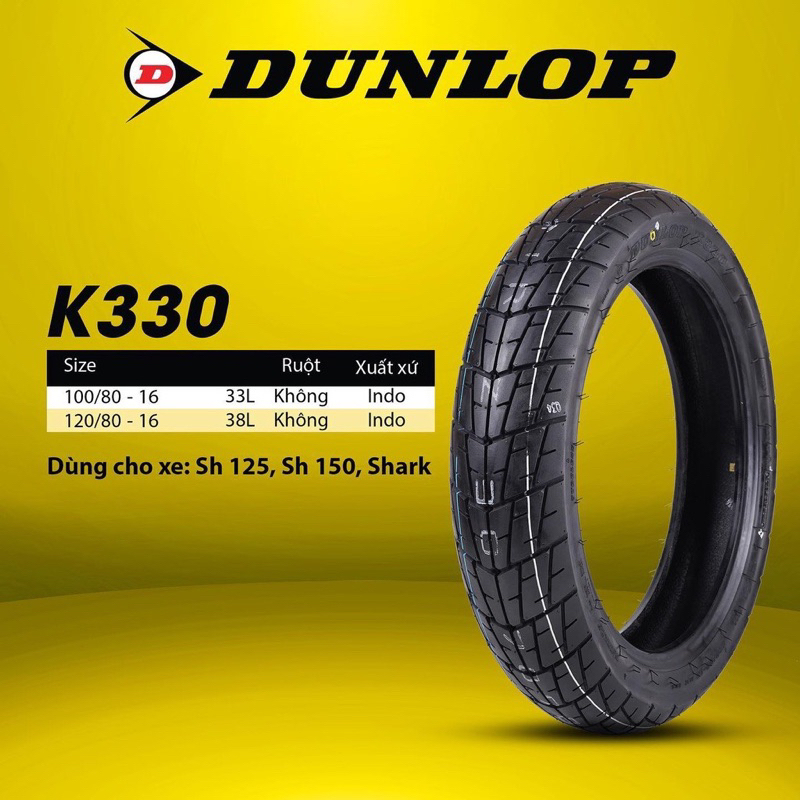 Vỏ lốp xe máy Dunlop K330 100/80-16 120/80-16 dùng cho SH 125 - SH 150