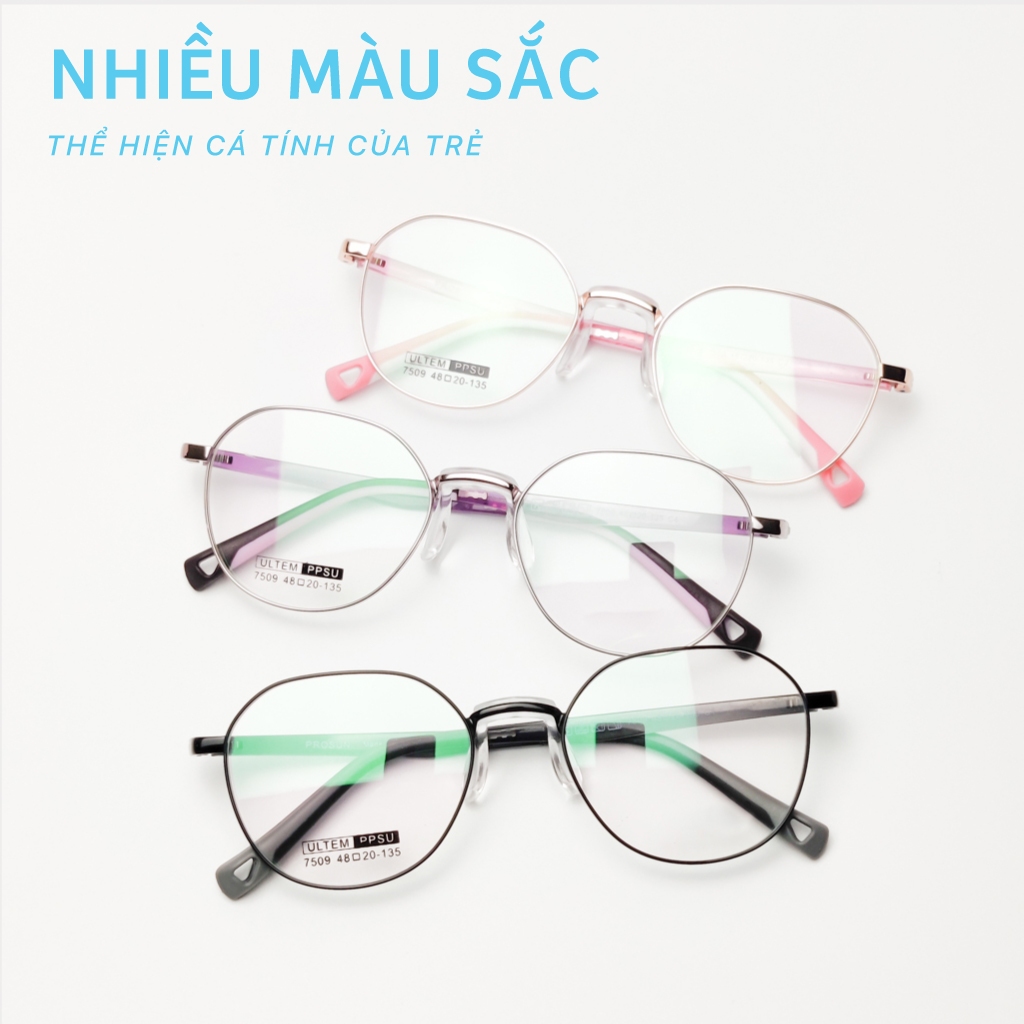 Kính trẻ em nam nữ LB EYEWEAR 7509 mắt kính chất liệu kim loại kết hợp nhựa dẻo bền bỉ, chống va đập chống tia UV