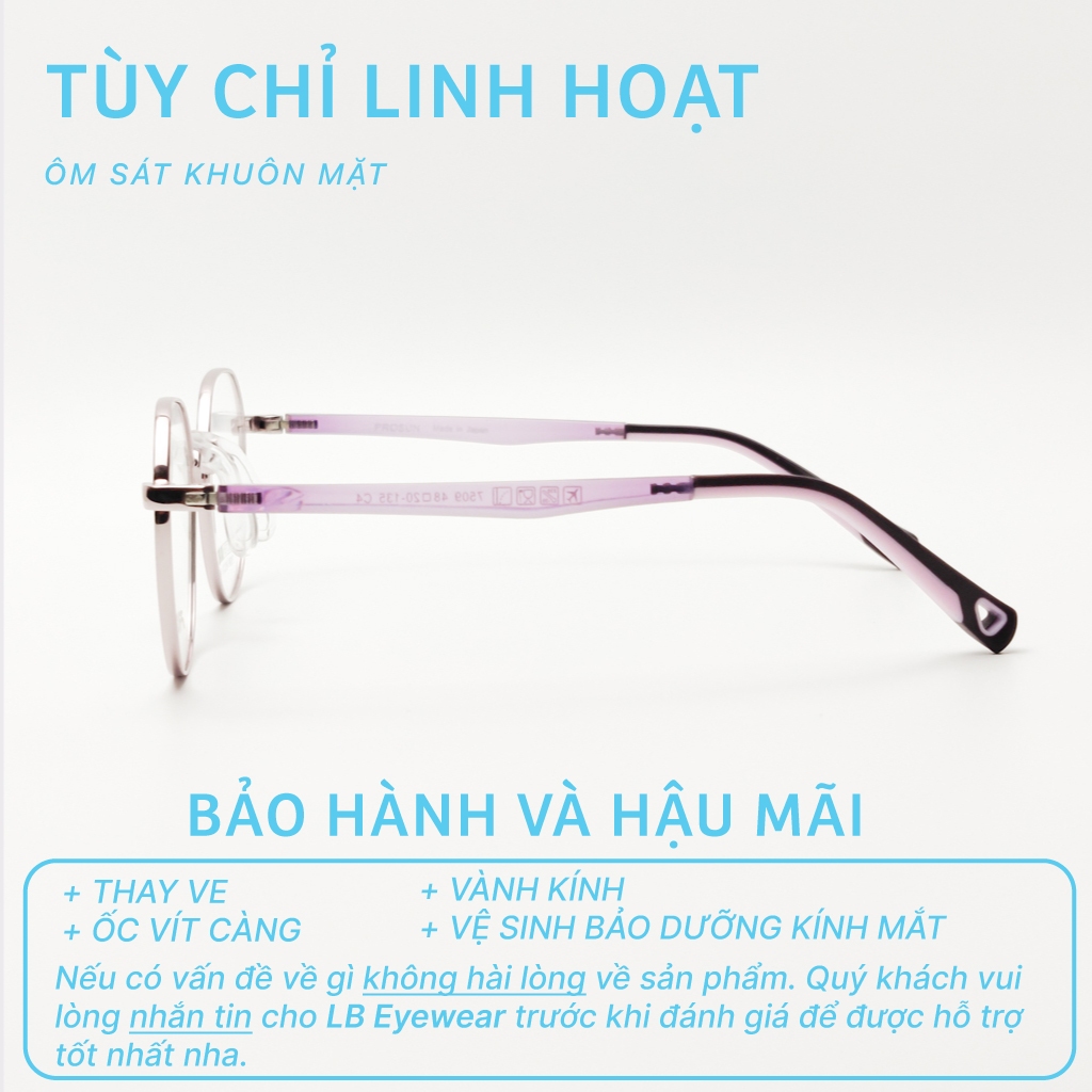 Kính trẻ em nam nữ LB EYEWEAR 7509 mắt kính chất liệu kim loại kết hợp nhựa dẻo bền bỉ, chống va đập chống tia UV