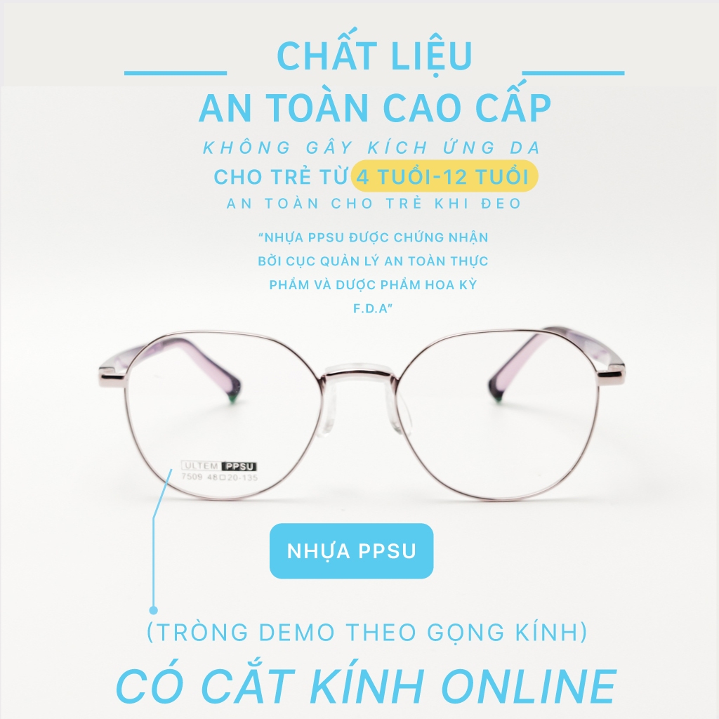 Kính trẻ em nam nữ LB EYEWEAR 7509 mắt kính chất liệu kim loại kết hợp nhựa dẻo bền bỉ, chống va đập chống tia UV