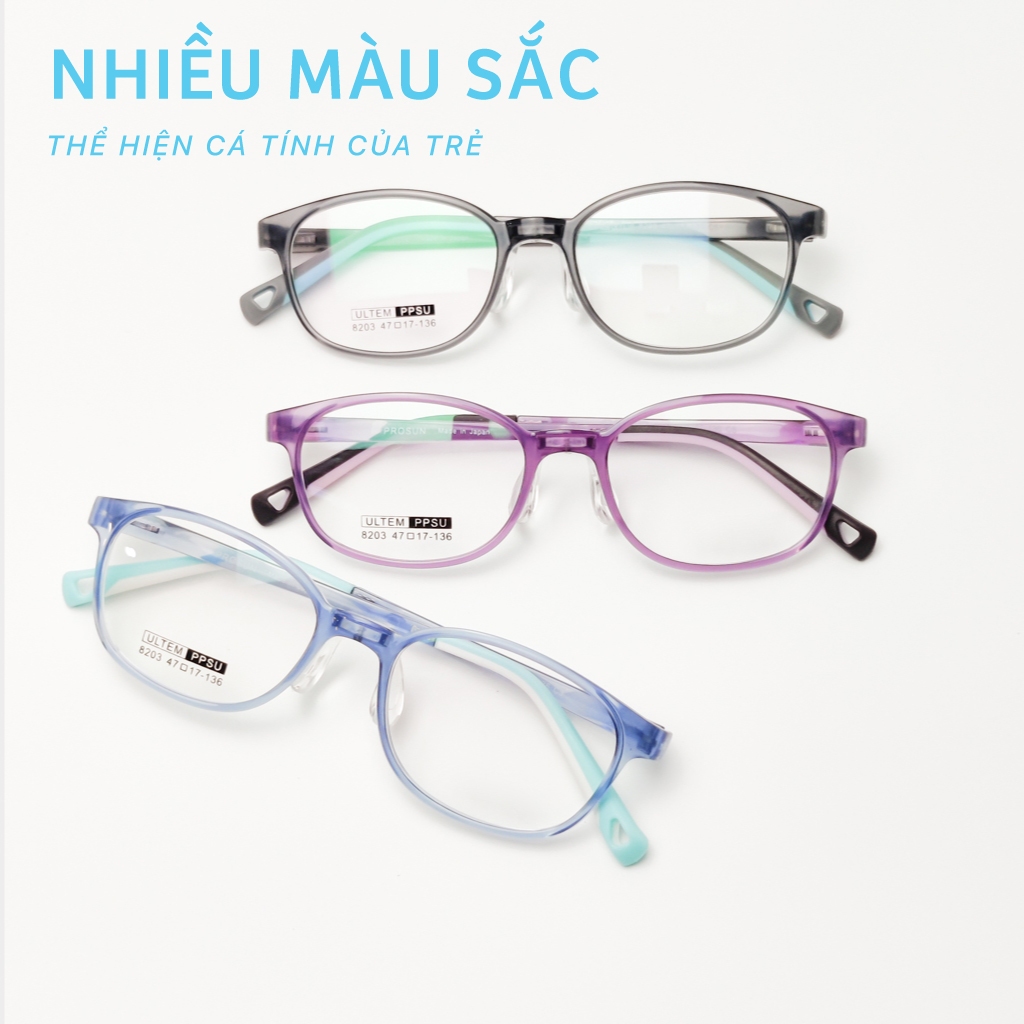 Gọng kính trẻ em LB EYEWEAR 8203 mắt kính vuông siêu dẻo chống gãy, tròng chống bụi, chống tia UV an toàn cho bé