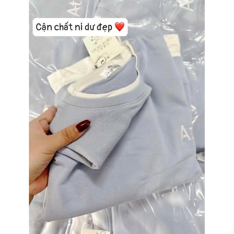 BỘ NỈ XANH PASTEL THÊU Atrd