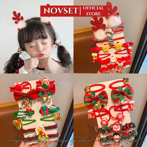Set kẹp tóc kèm dây buộc tóc giáng sinh NOVSET set cặp tóc Noel siêu xinh [ MÃ C707 ]