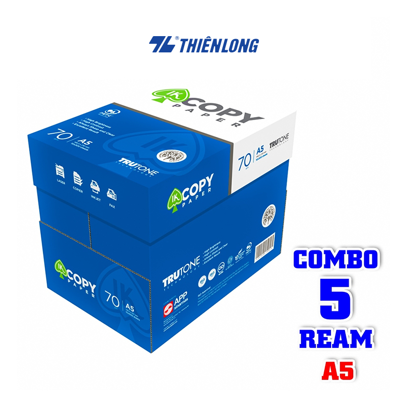 Combo 5 Ream giấy A5 70 gsm IK Copy (500 tờ) - Hàng nhập khẩu Indonesia