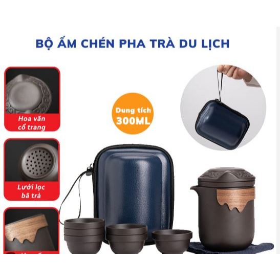 Bộ Ấm Chén Trà Di Động - Gốm Tráng Men