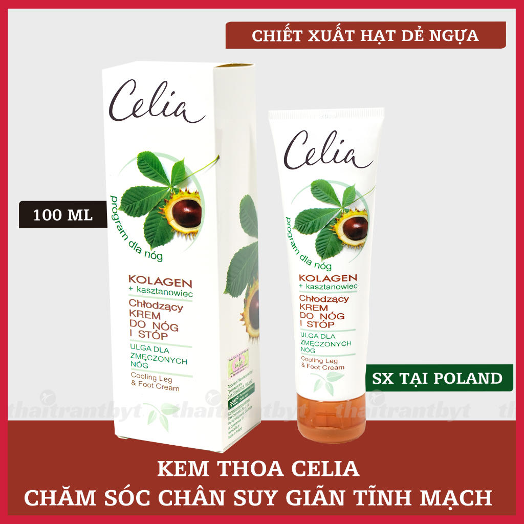 Kem thoa chăm sóc chân suy giãn tĩnh mạch Celia 100ml Chiết xuất Hạt Dẻ ngựa ( SX tại Poland )