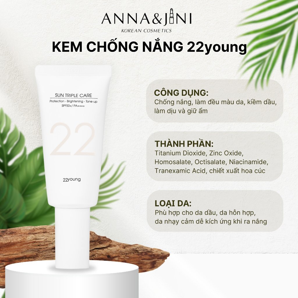 Kem chống nắng 𝟐𝟐𝐲𝐨𝐮𝐧𝐠 𝐒𝐮𝐧 𝐜𝐫𝐞𝐚𝐦 𝐒𝐮𝐧 𝐓𝐫𝐢𝐩𝐥𝐞 𝐂𝐚𝐫𝐞 50ml