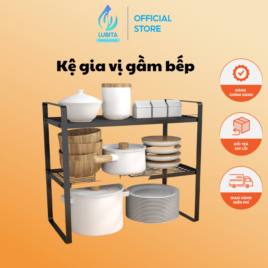 Kệ đa năng để gia vị Lubita 2,3 tầng tiện lợi, Kệ gầm bếp sơn tĩnh điện 5 lớp chống trầy xước