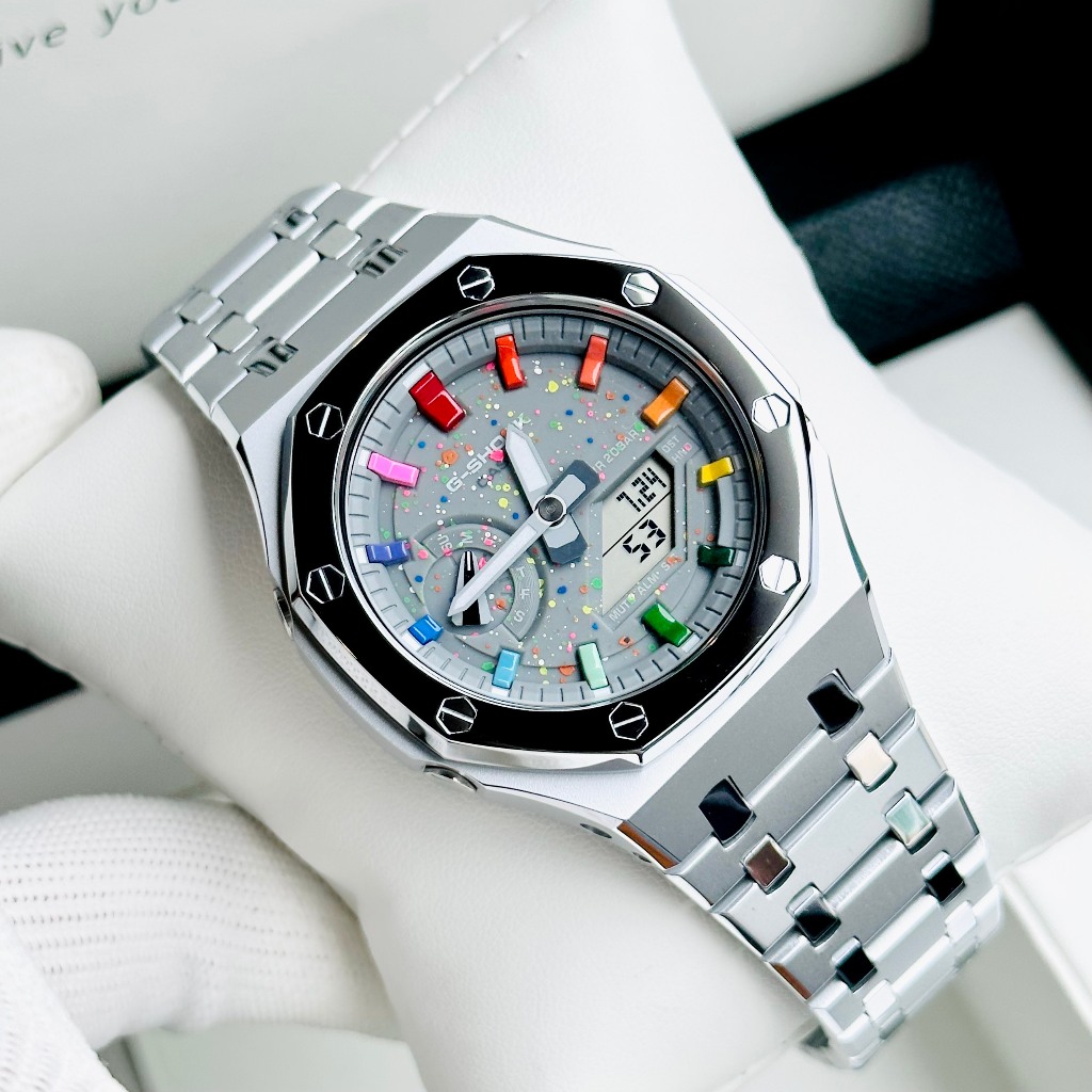 Đồng hồ nam dây thép Casio G Shock GA 2100 Custom Silver Galaxy