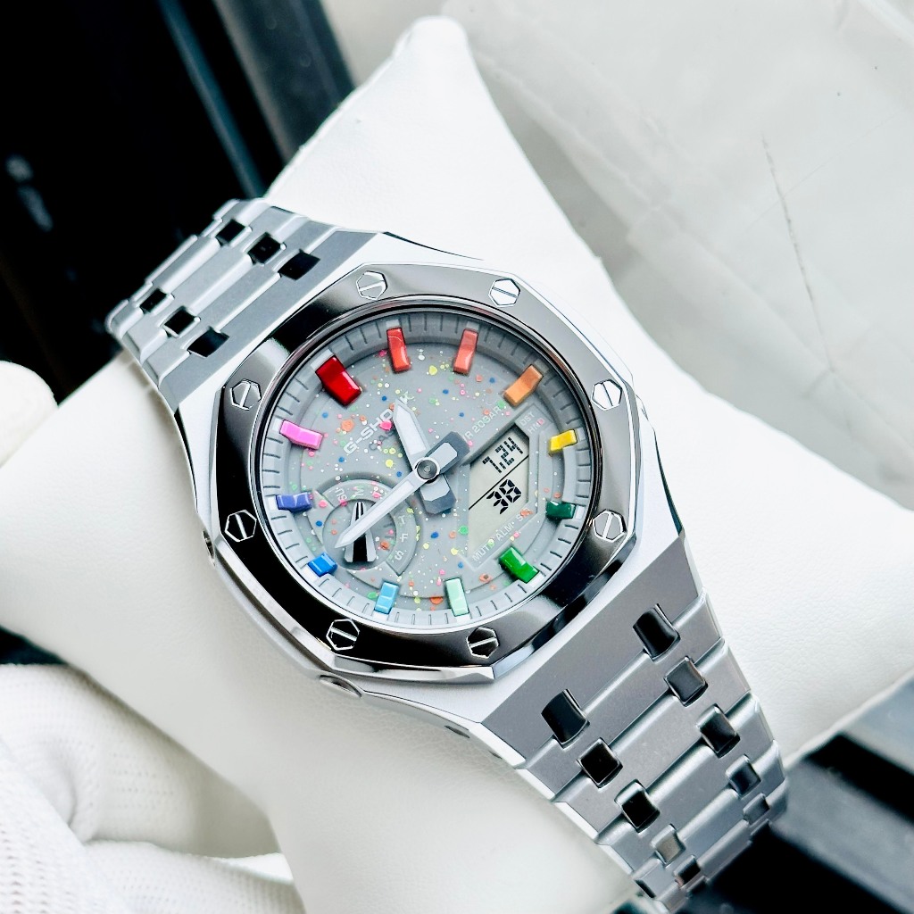 Đồng hồ nam dây thép Casio G Shock GA 2100 Custom Silver Galaxy