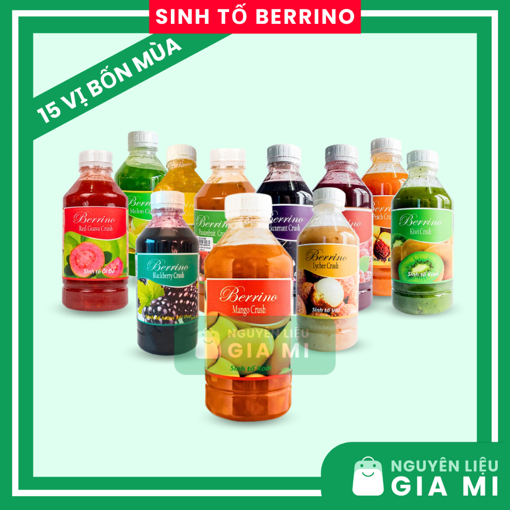 Sinh tố Berrino Đào, Vải, Dâu, Chanh dây, Cam & Nha đam, Việt Quất, Xoài & Dứa,... chai 1 Lít