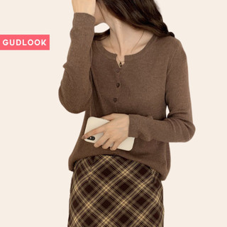 Áo Khoác Ngoài GUDLOOK mùa thu len tăm basic tay dài