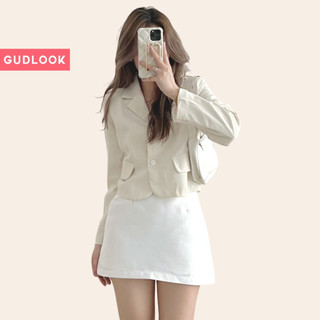 Áo Blazer Croptop GUDLOOK dài tay có khuy ngắn đẹp màu đen be trắng xanh lá nâu