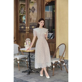 Armous- Đầm ren phối viền cổ trắng Catherine