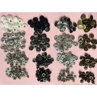 Nút bóp nút bấm 4 chi tiết/ 4 thành phần nhựa trắng & nhựa đen, màu bạc & màu đồng Size 15mm